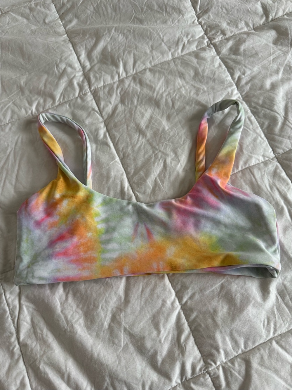 Skatie Pastel Tie-Dye Bikini Top — Pink, Yellow, Green, Blue